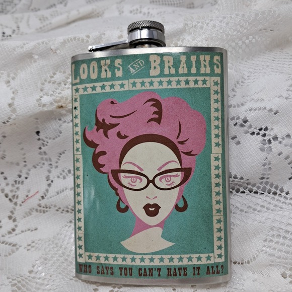 Novelty Stainless Steel Flask Looks and‎ Brains Design 5x4 - Picture 2 of 4